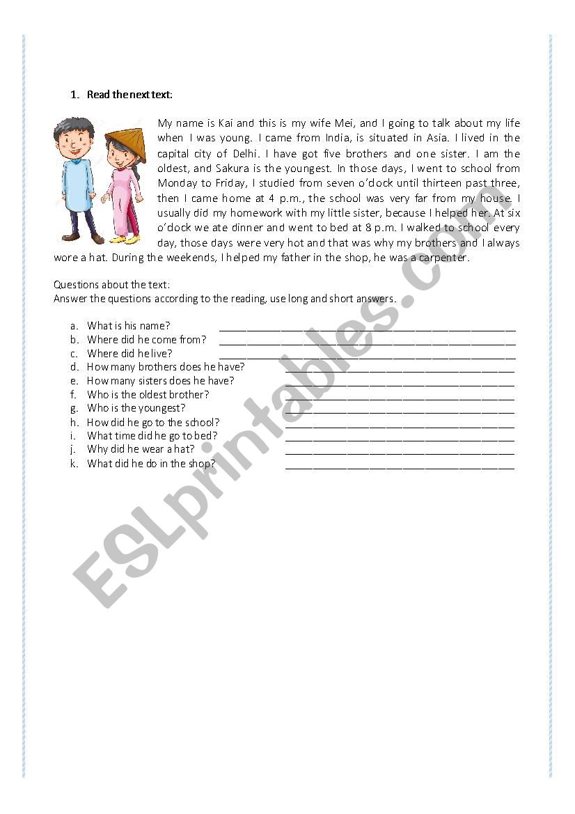 Reading Comprehension worksheet