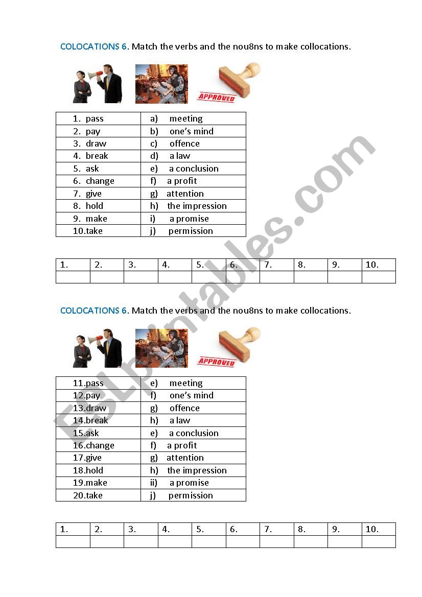 COLLOCATIONS 6.  worksheet