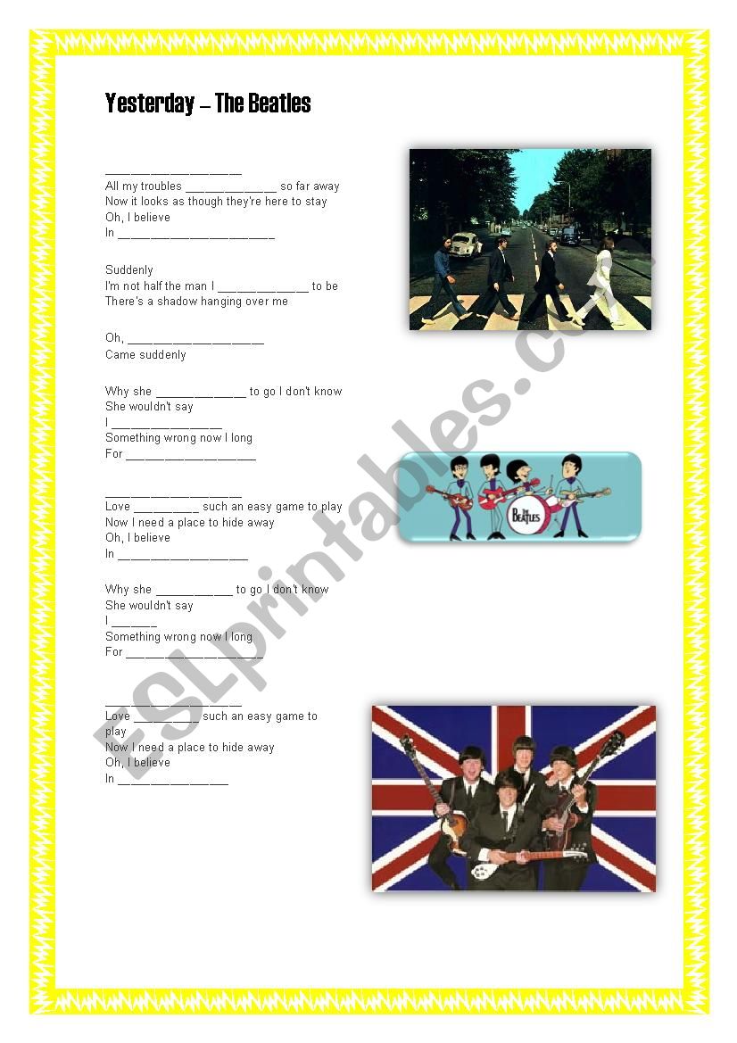 Yesterday - The Beatles (SIMPLE PAST ACTIVITY) 