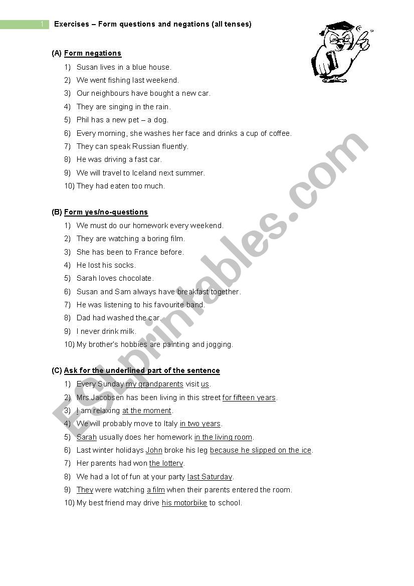 Questions & Negation - Exercises (all tenses)