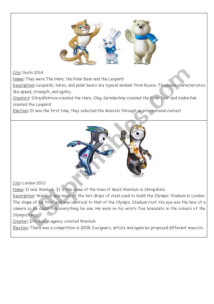 Olympic Games Mascots worksheet
