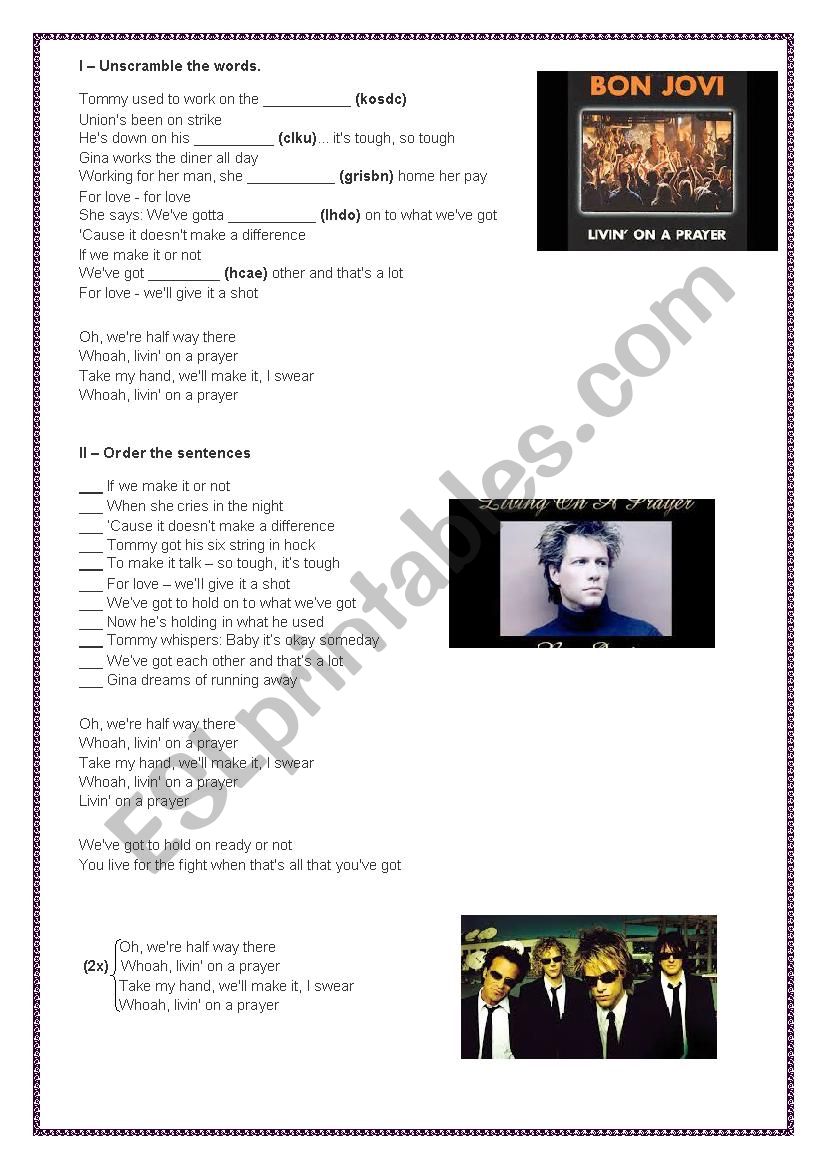 Bon Jovi - Livin on a Prayer worksheet