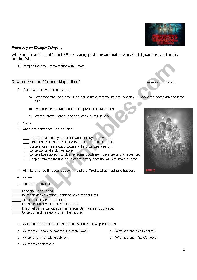 Stranger Things - Chapter 2 worksheet