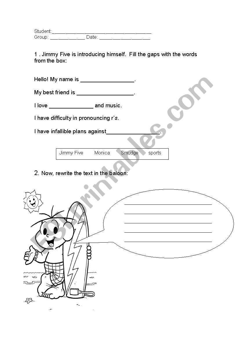 Jimmy Five from Monicas gang worksheet