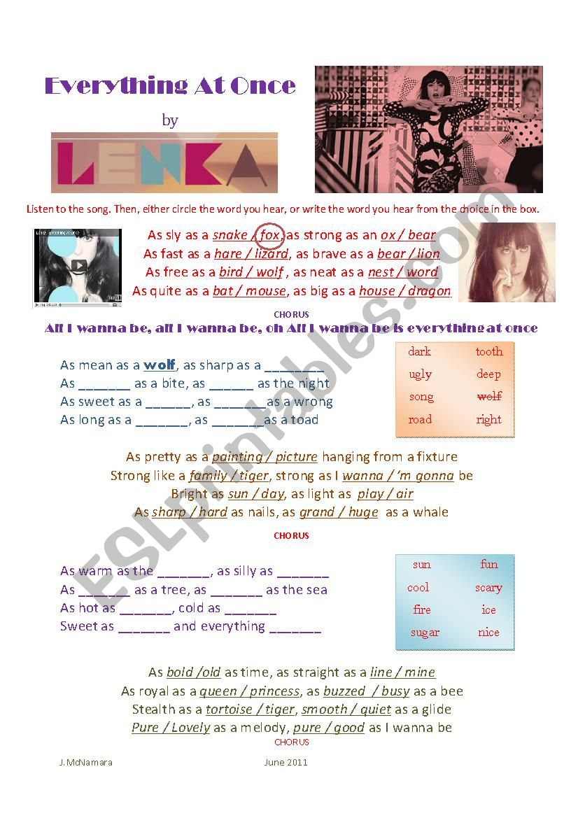 Lenka - Everything at once worksheet