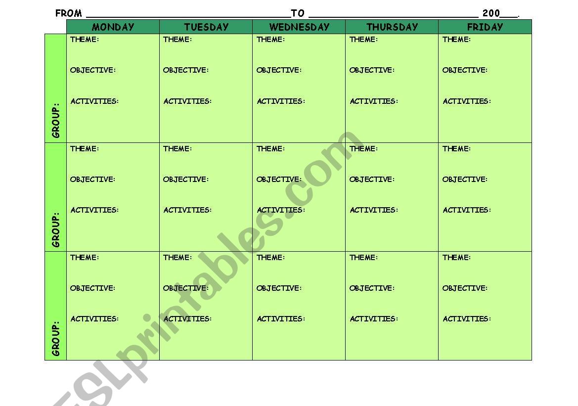 English plan worksheet