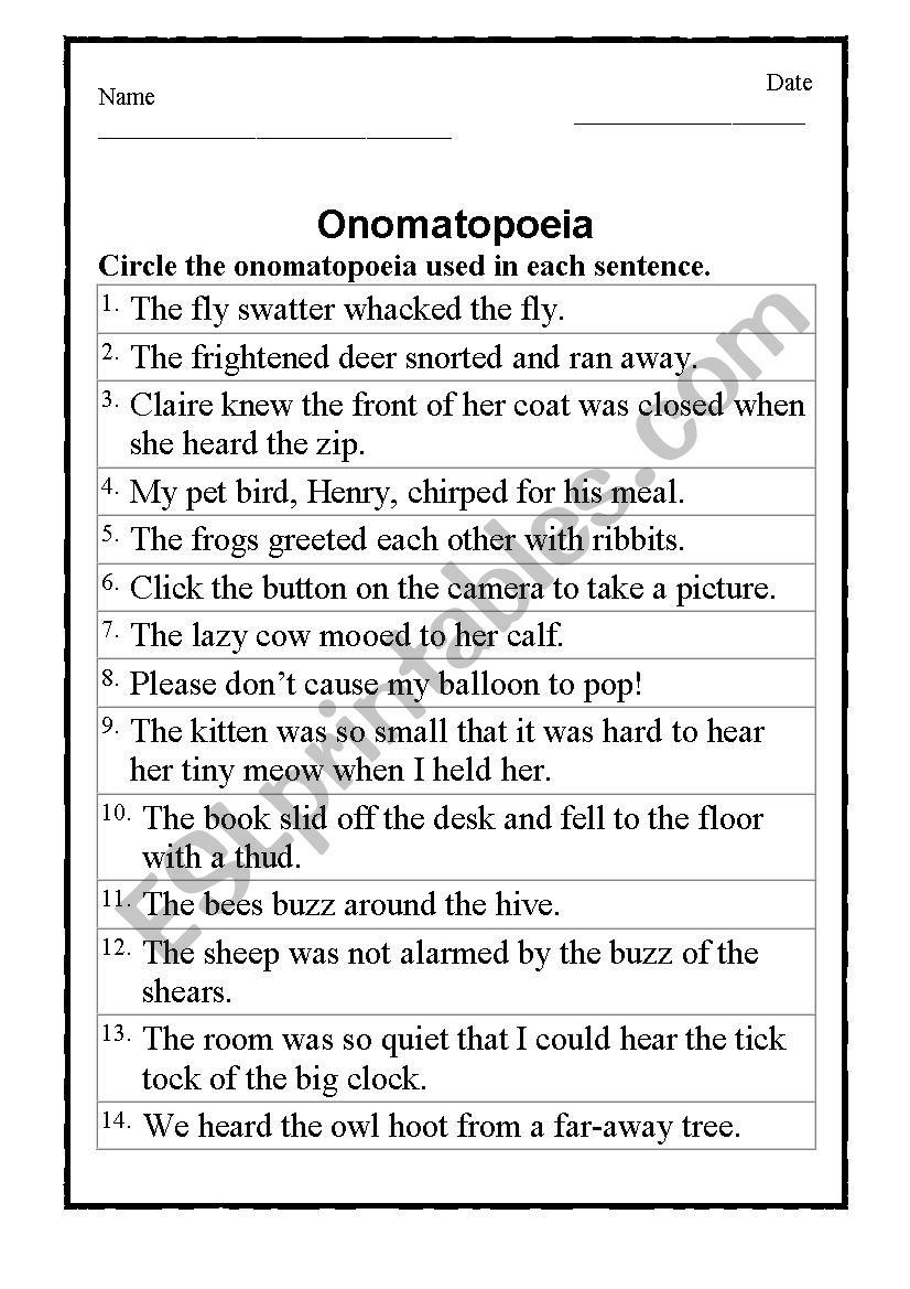 Onomatopoeia worksheet