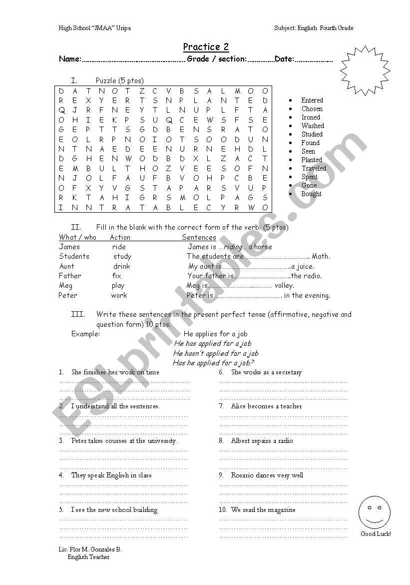 Practice with tenses worksheet