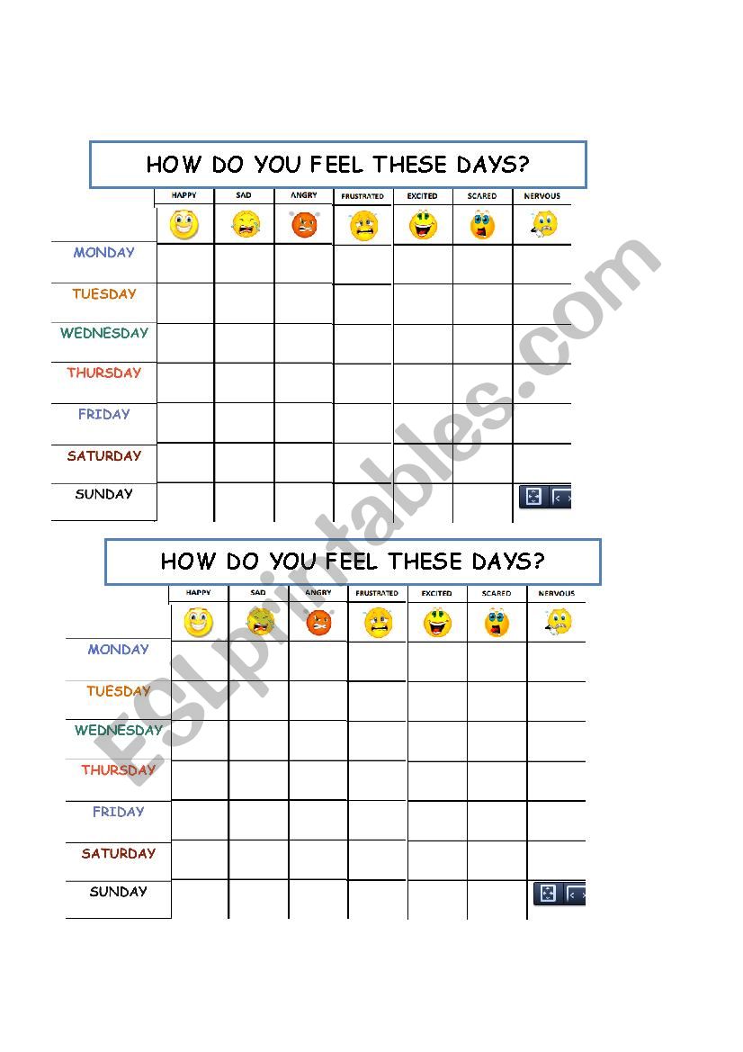Feelings chart worksheet