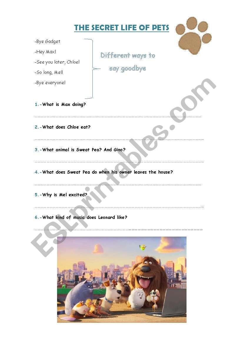 The secret life of pets worksheet