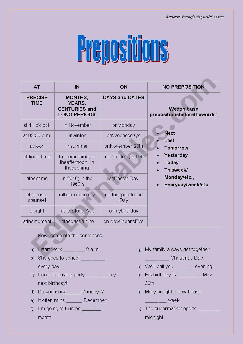 IN/ON/AT Prepositions of Time 