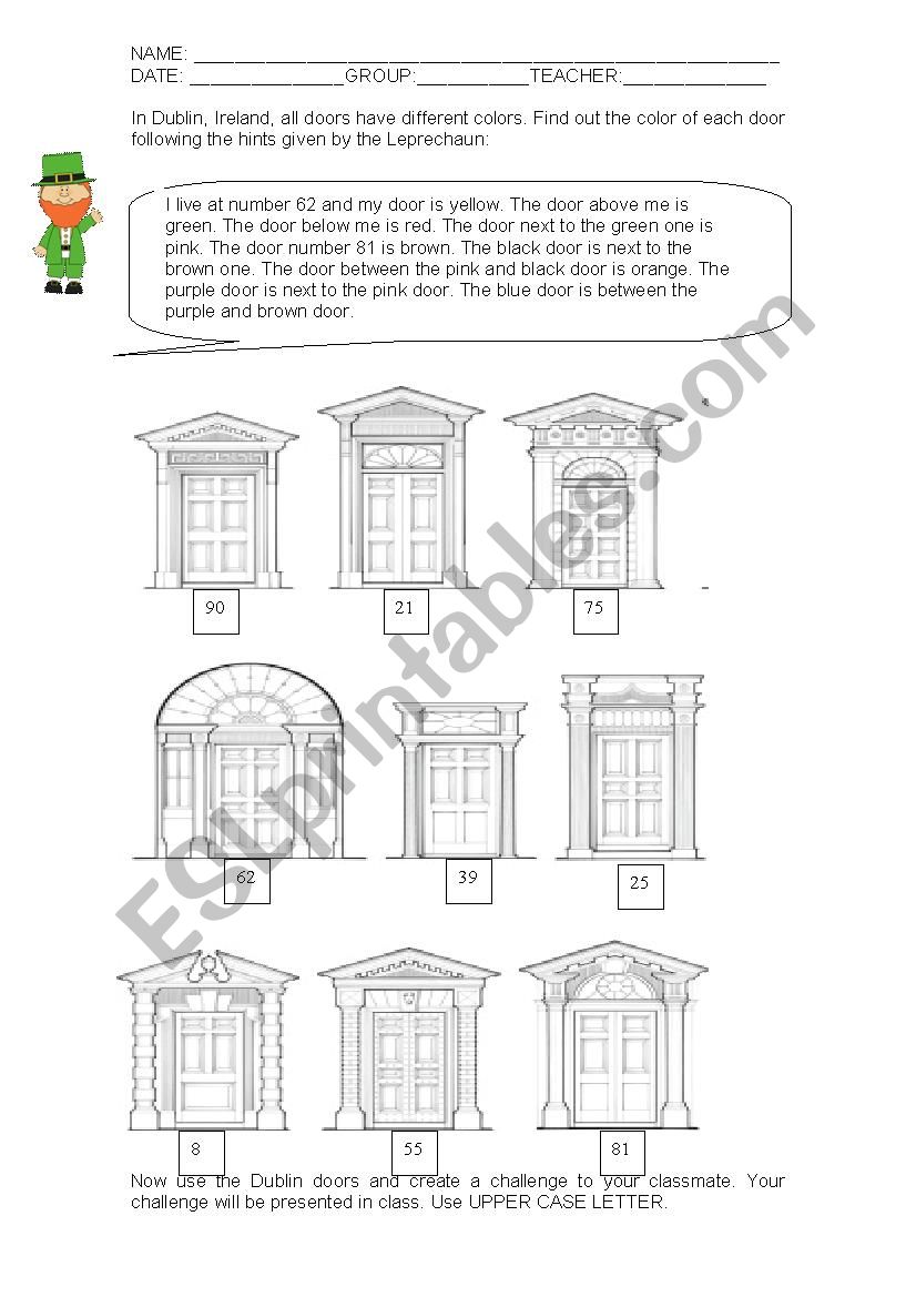 Dublin Doors worksheet