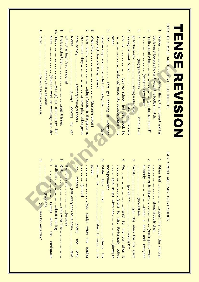 Tense revision worksheet