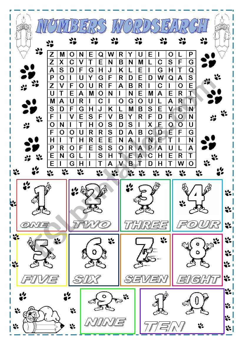 NUMBERS WORDSEARCH worksheet