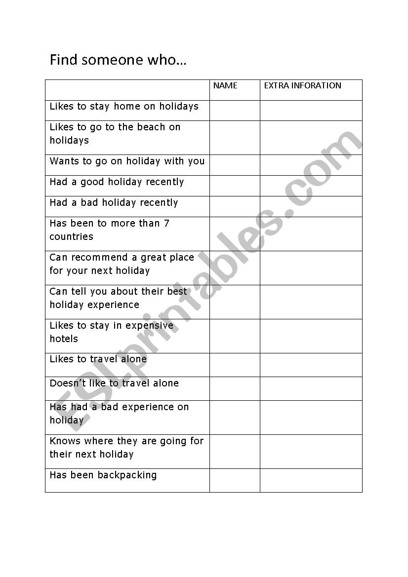 Find someone who: holidays worksheet