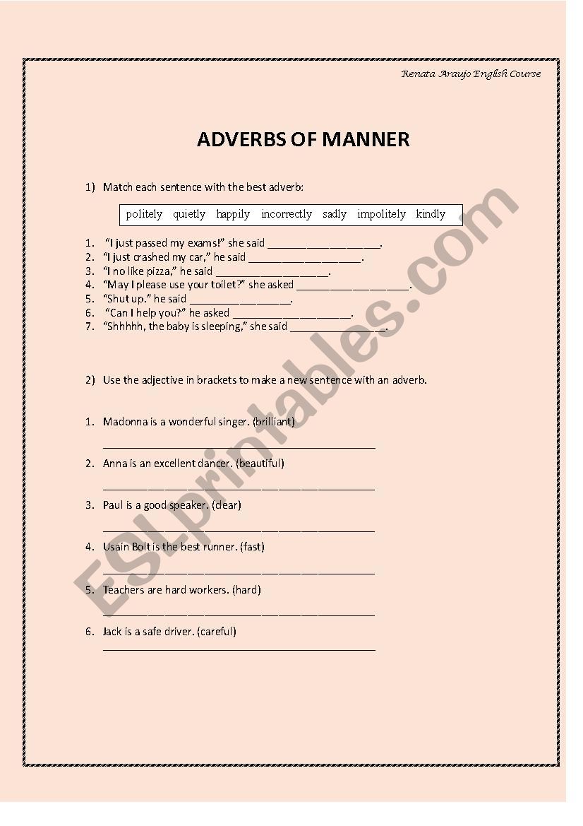 Adverbs of Manner worksheet