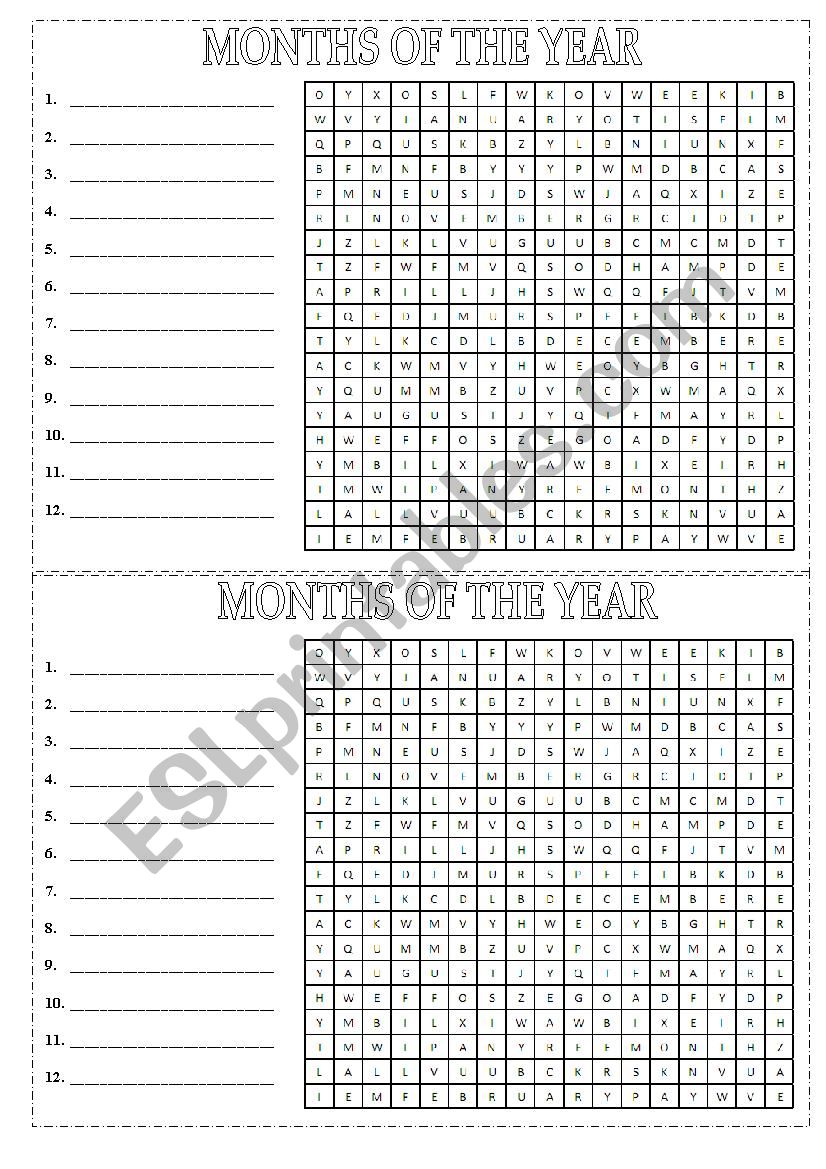 Months of the year - Wordsearch