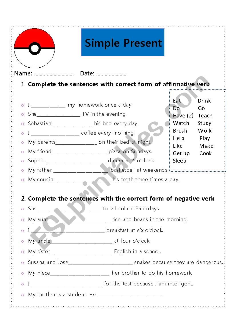 Present simple practice worksheet