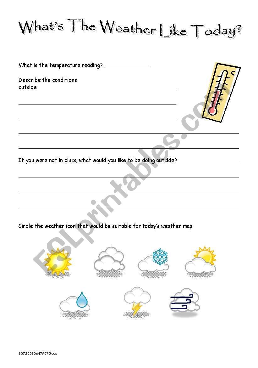 What´s The Weather Like Today 2 - ESL worksheet by skid351