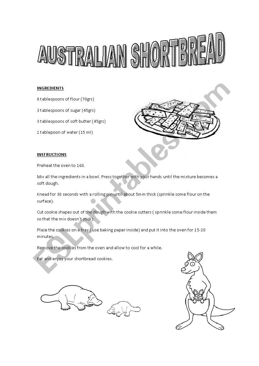 australian shortbread worksheet