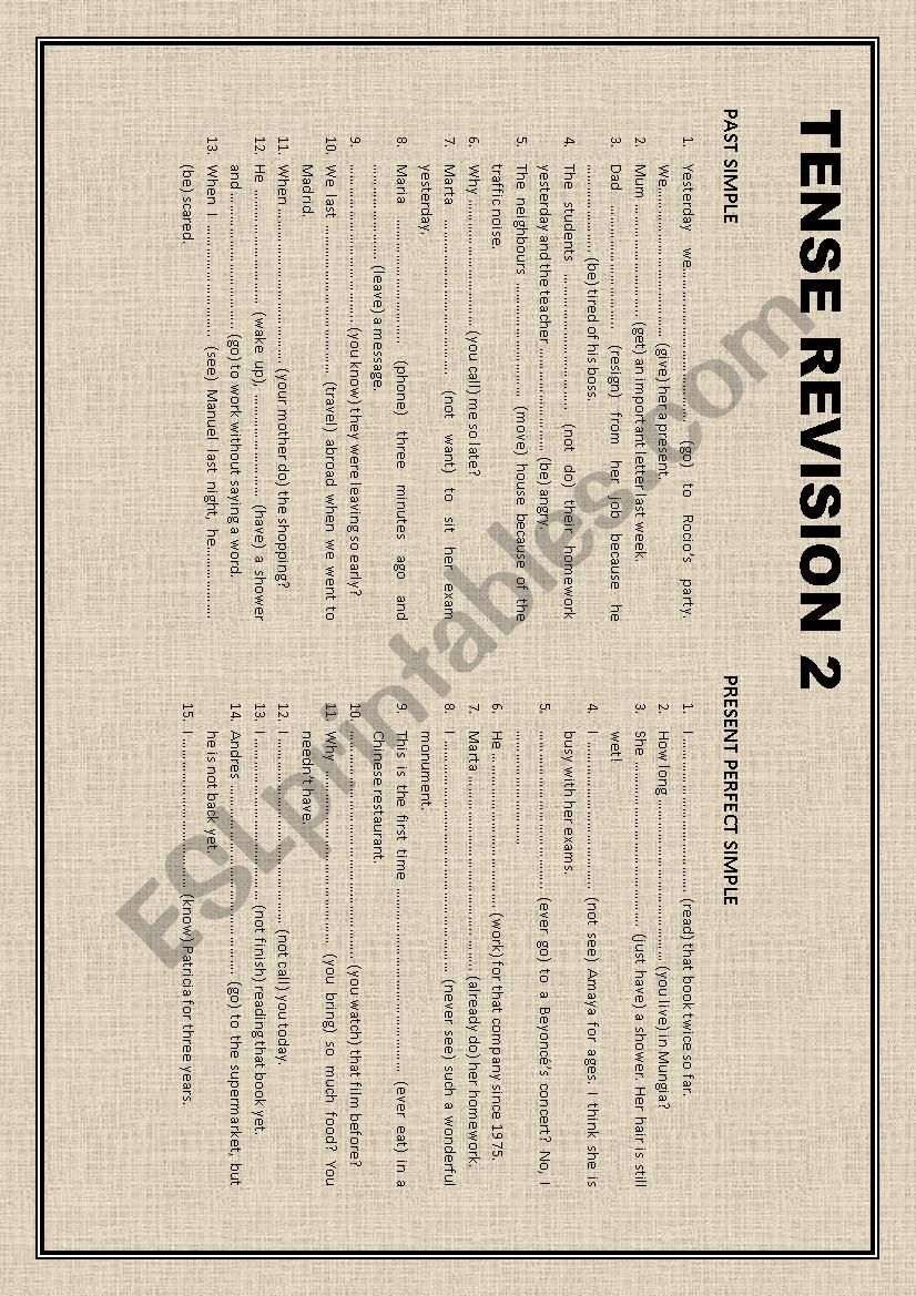 TENSE REVISON 2 worksheet