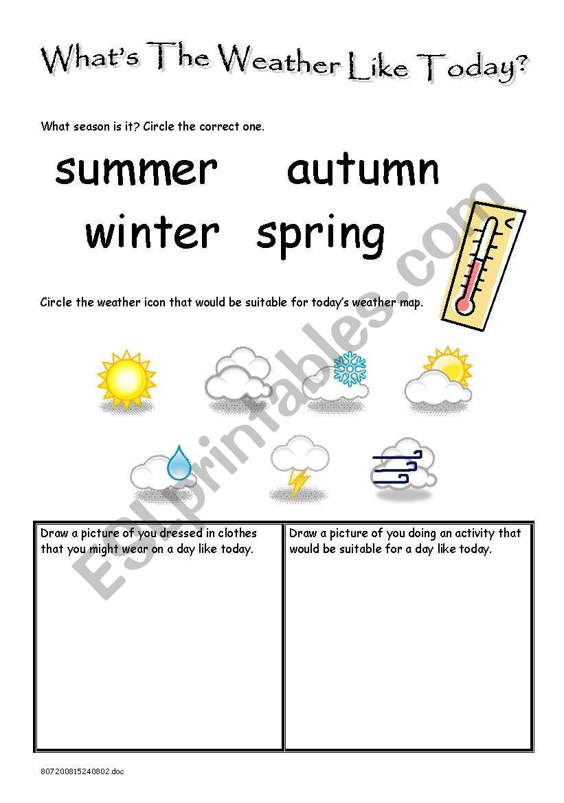 What´s The Weather Like Today 3 ESL worksheet by skid351
