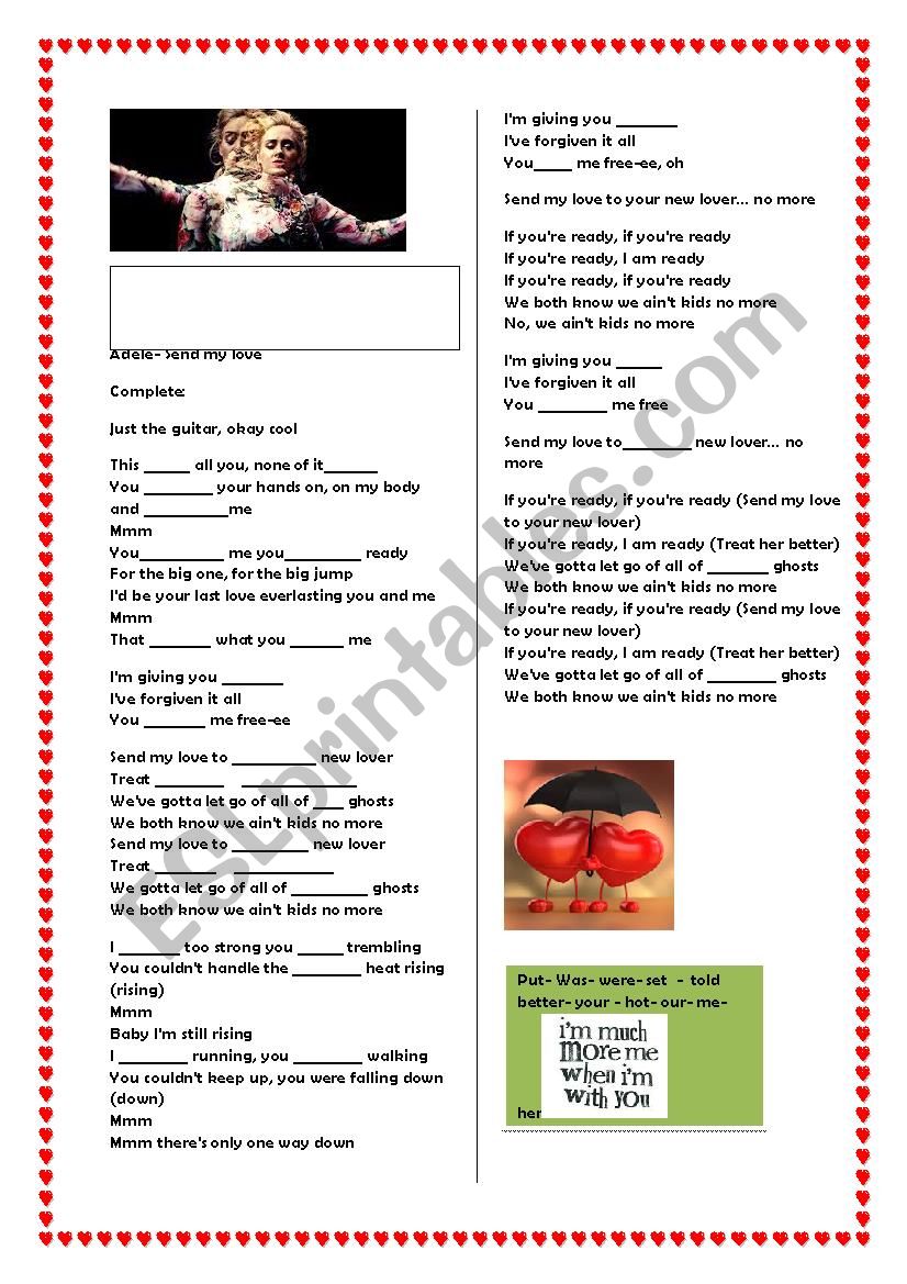 Adele- Send my Love worksheet