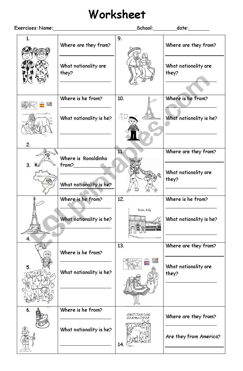 Countries and nationalities worksheet