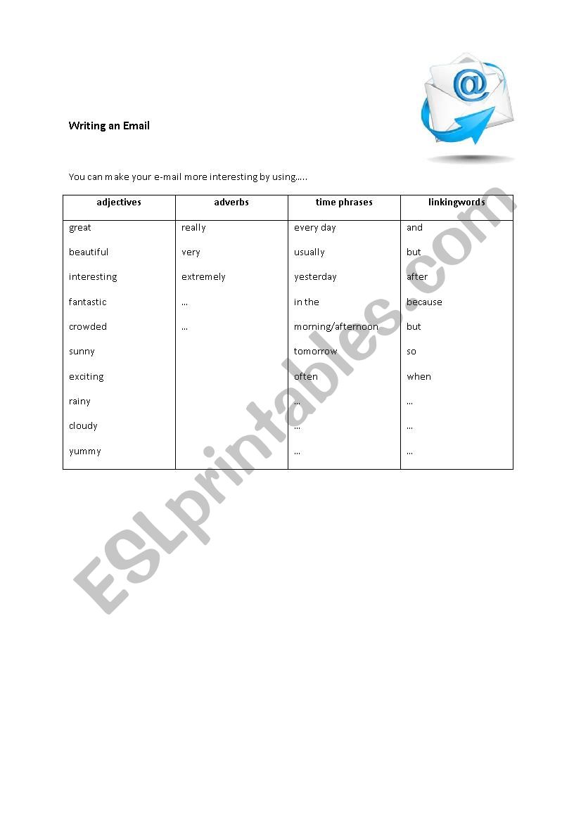 Writing an Email to a friend worksheet