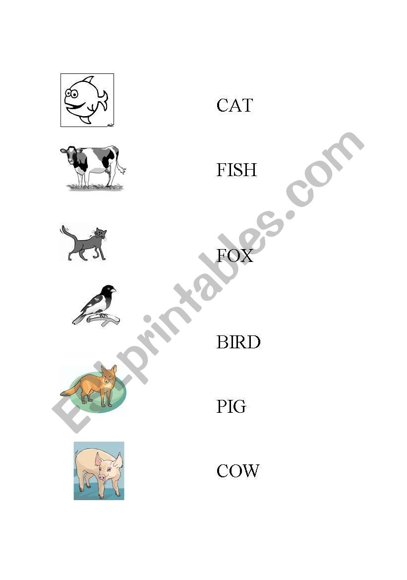 Animal Word Match worksheet