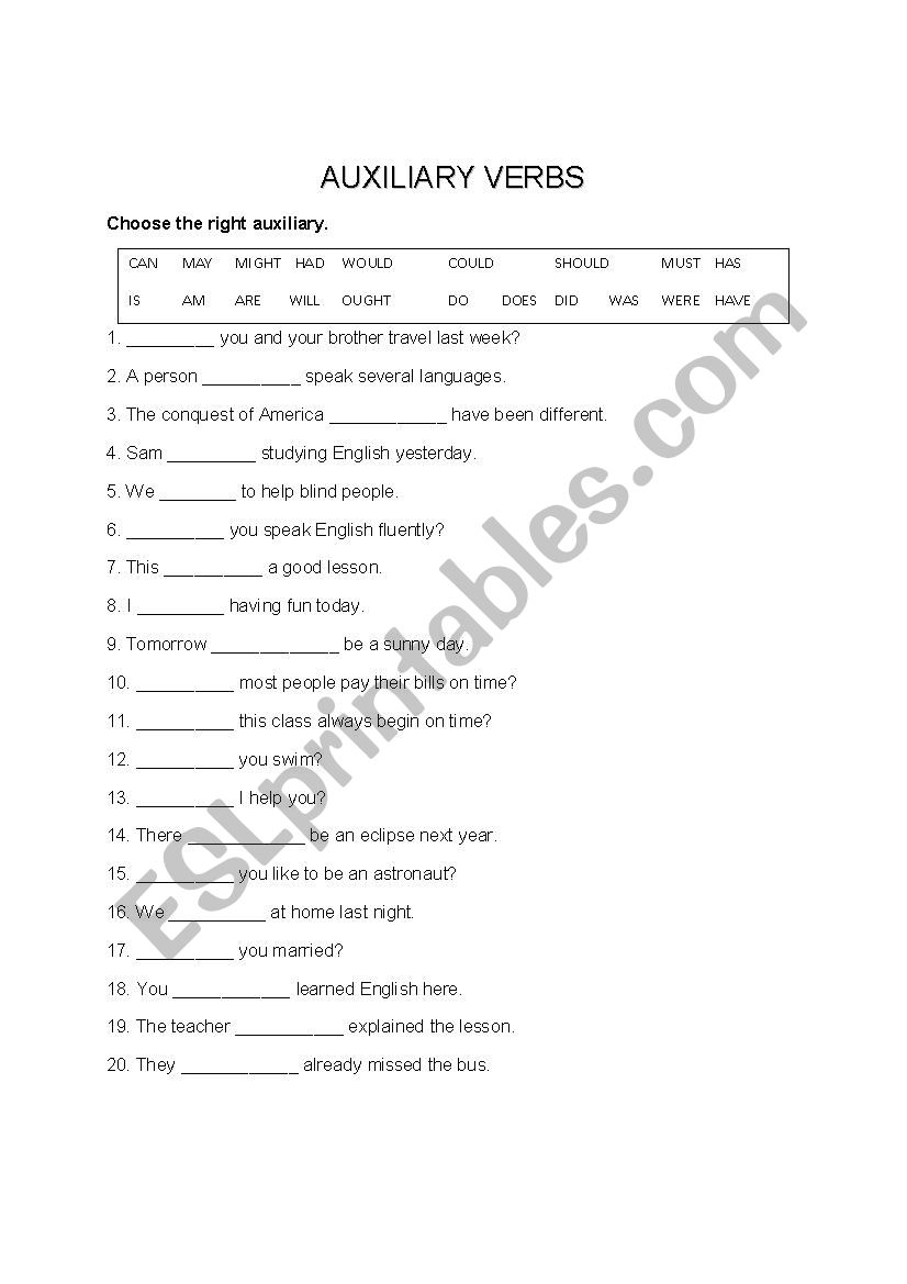 Auxiliary Verbs worksheet