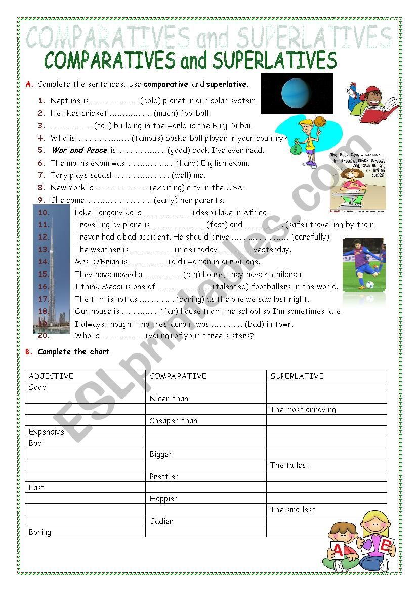 Degree of adjectives worksheet