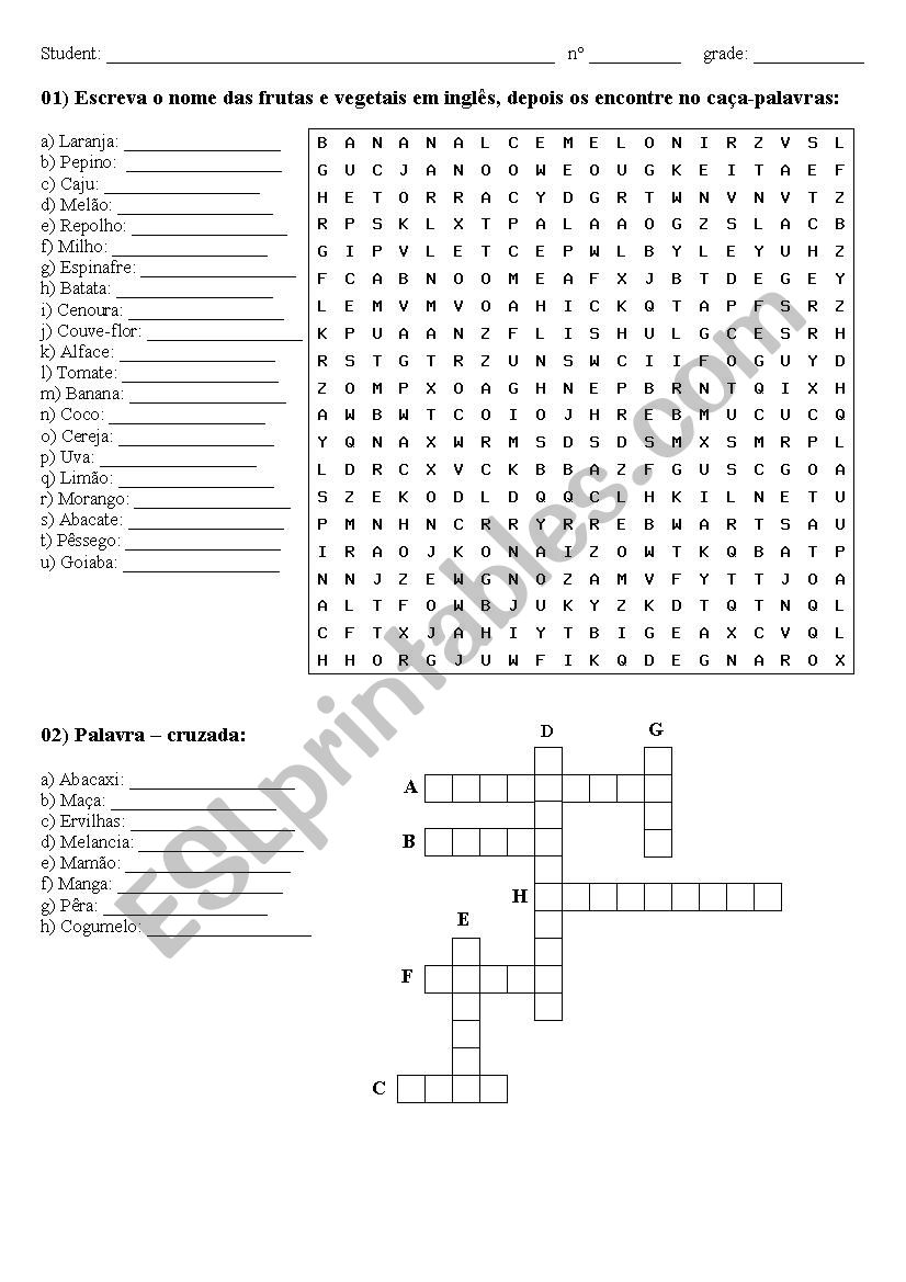 Fruit and Vegetables worksheet