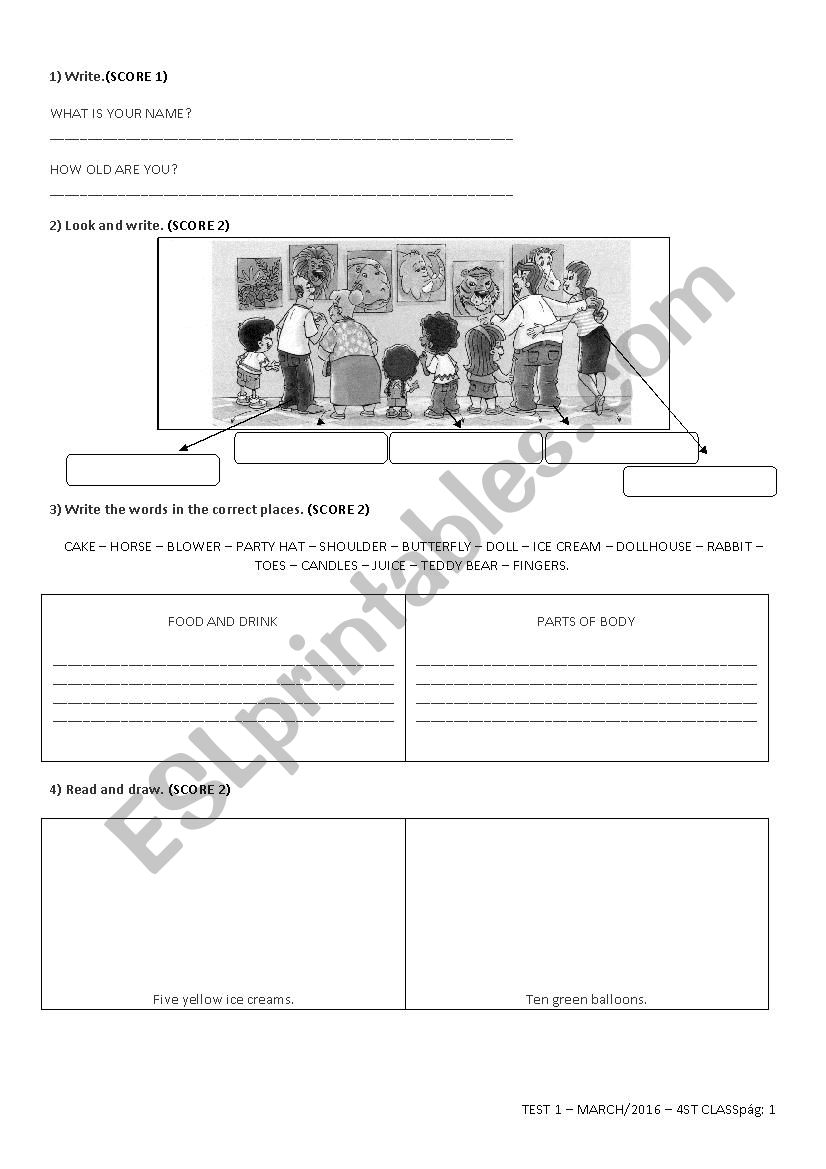 English Test for 4th Grade - 1B