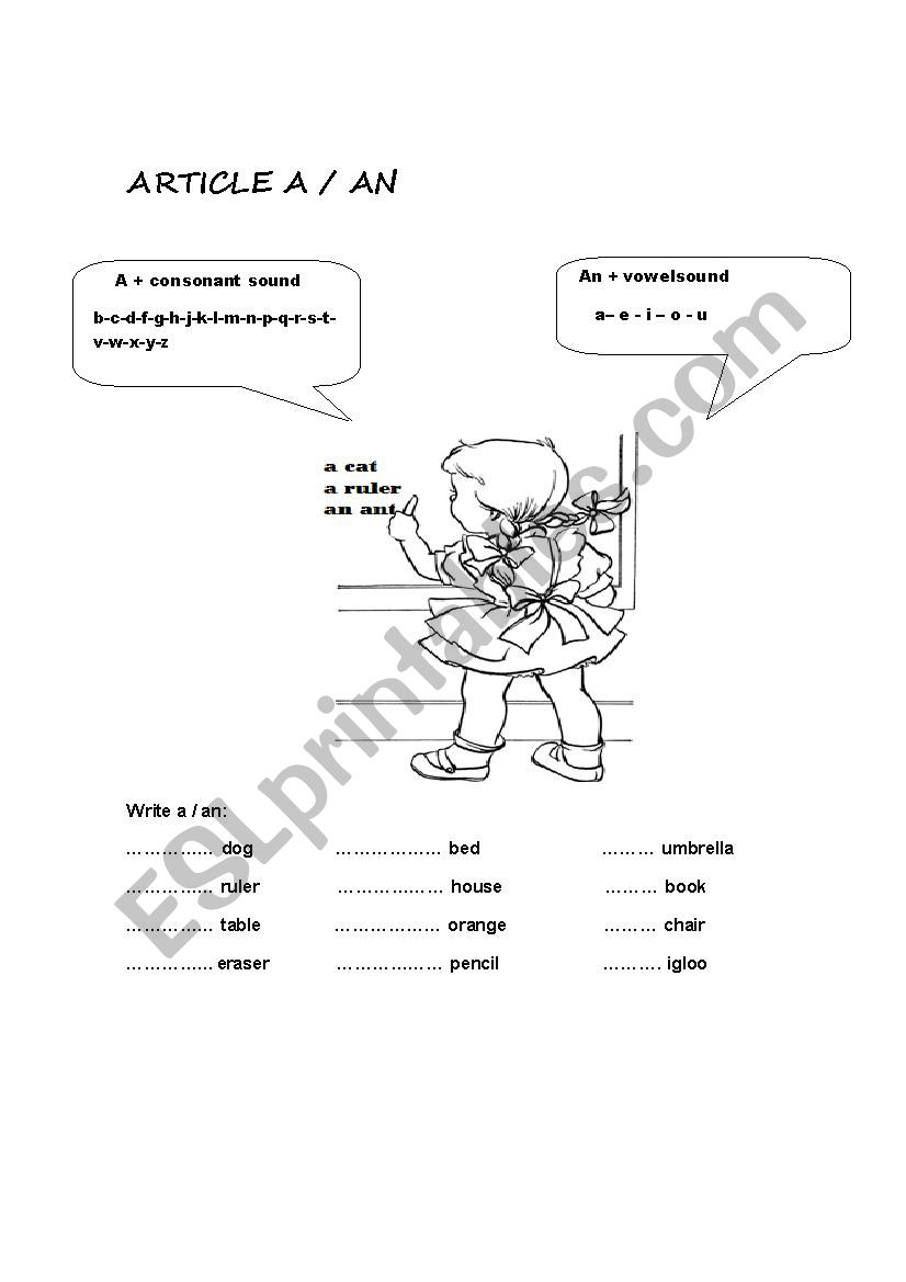 Article a- an worksheet