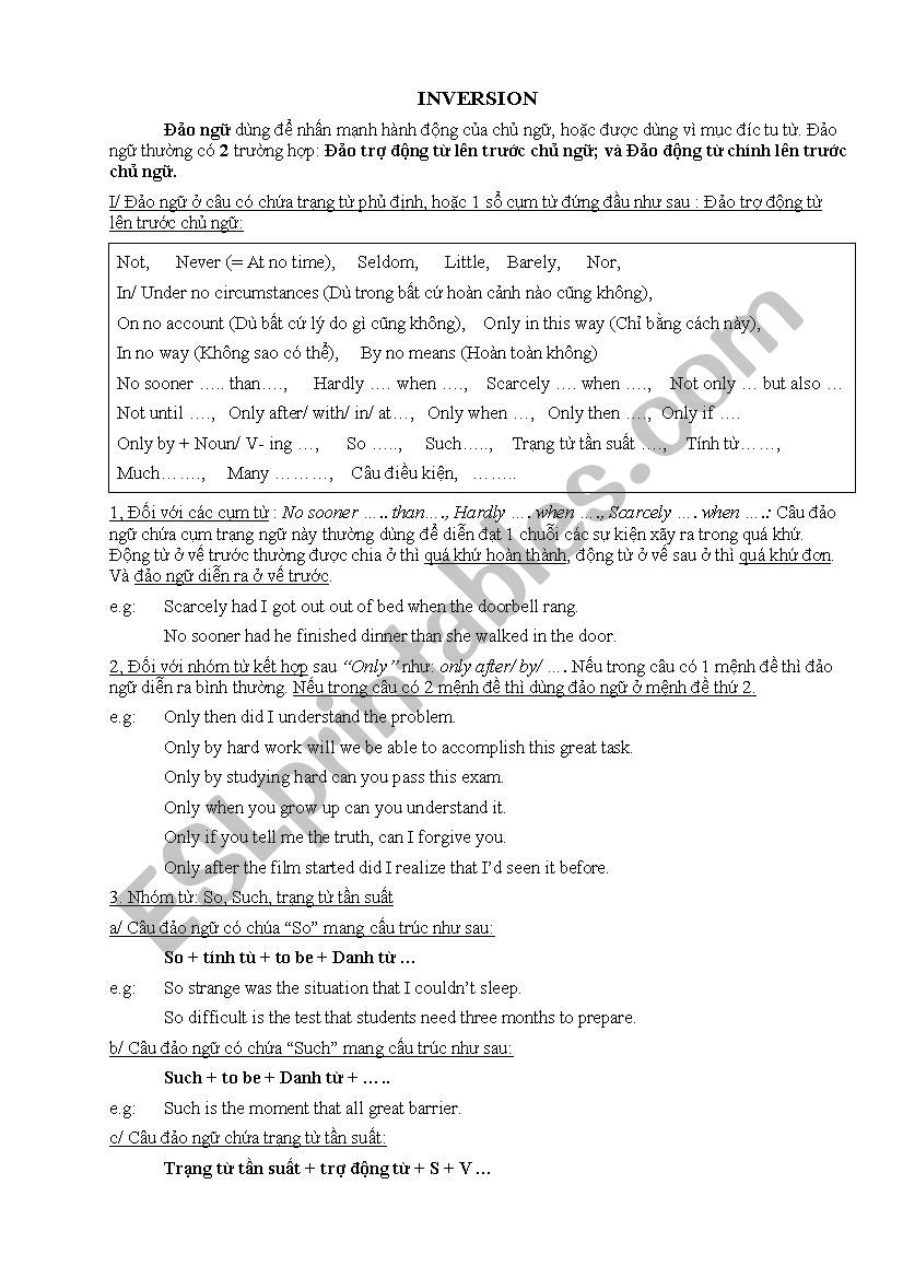 INVERSION worksheet