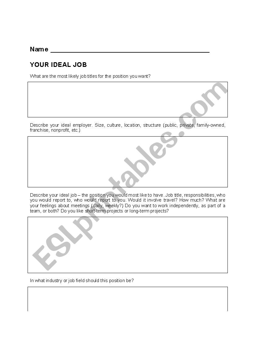 ideal job worksheet