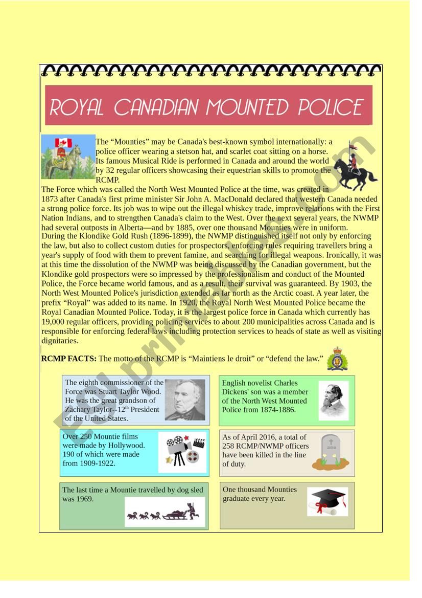 Royal Canadian Mounted Police worksheet