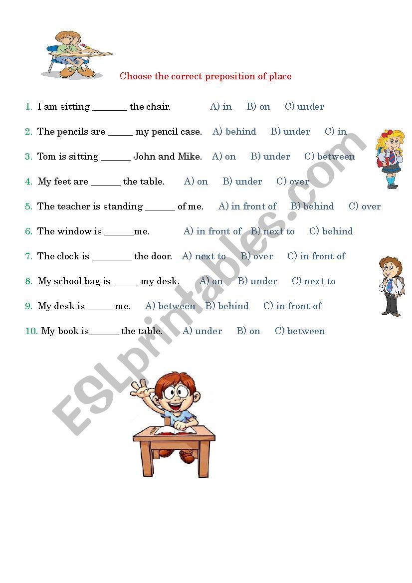 The prepositions worksheet