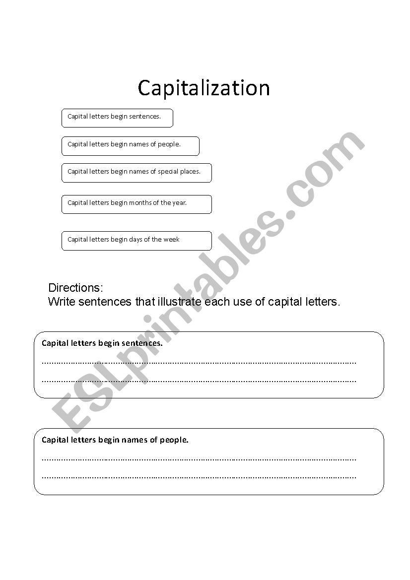 Capitalization worksheet