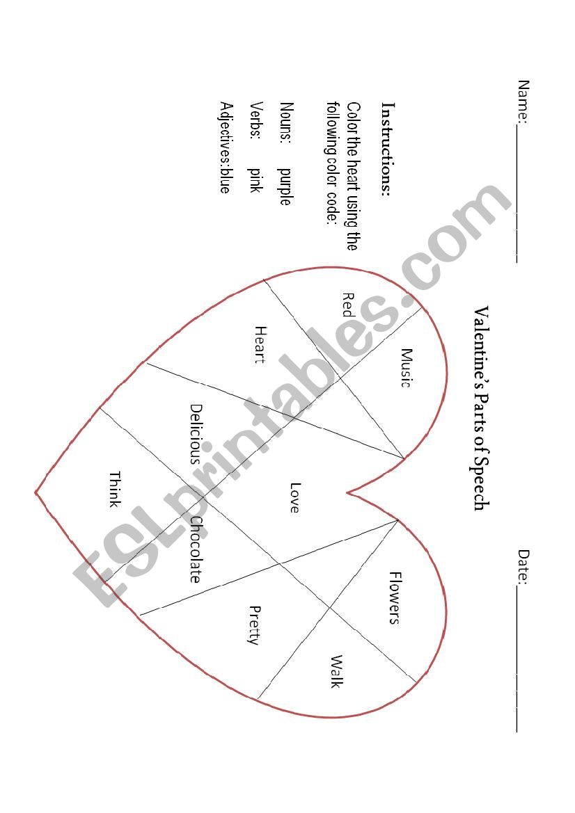 Velntines Parts of Speech worksheet