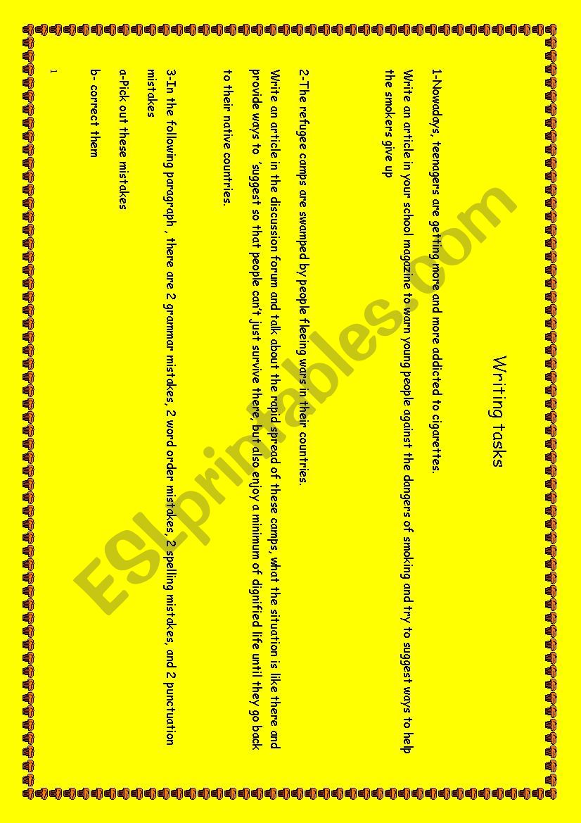 writing tasks worksheet