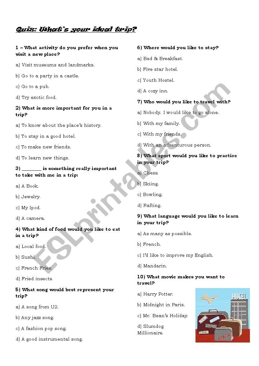 Trip quiz worksheet