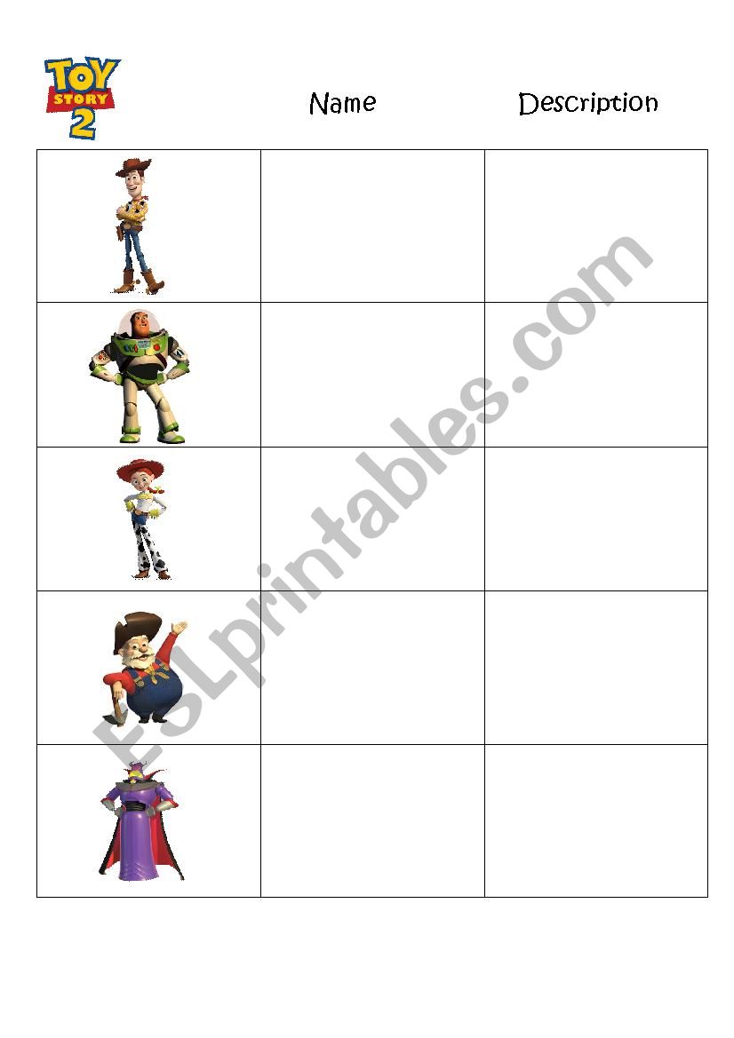 Toy Story 2 worksheet