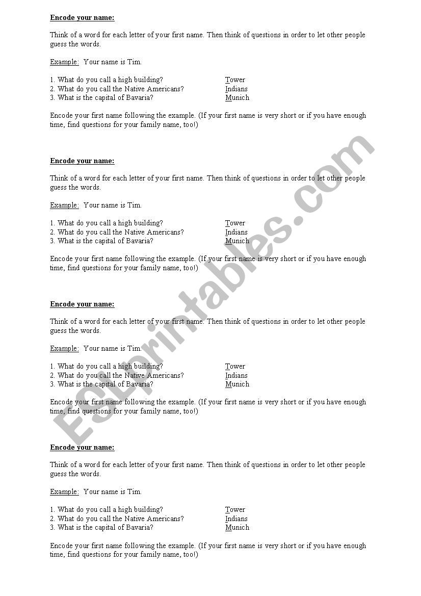 Encode your name worksheet