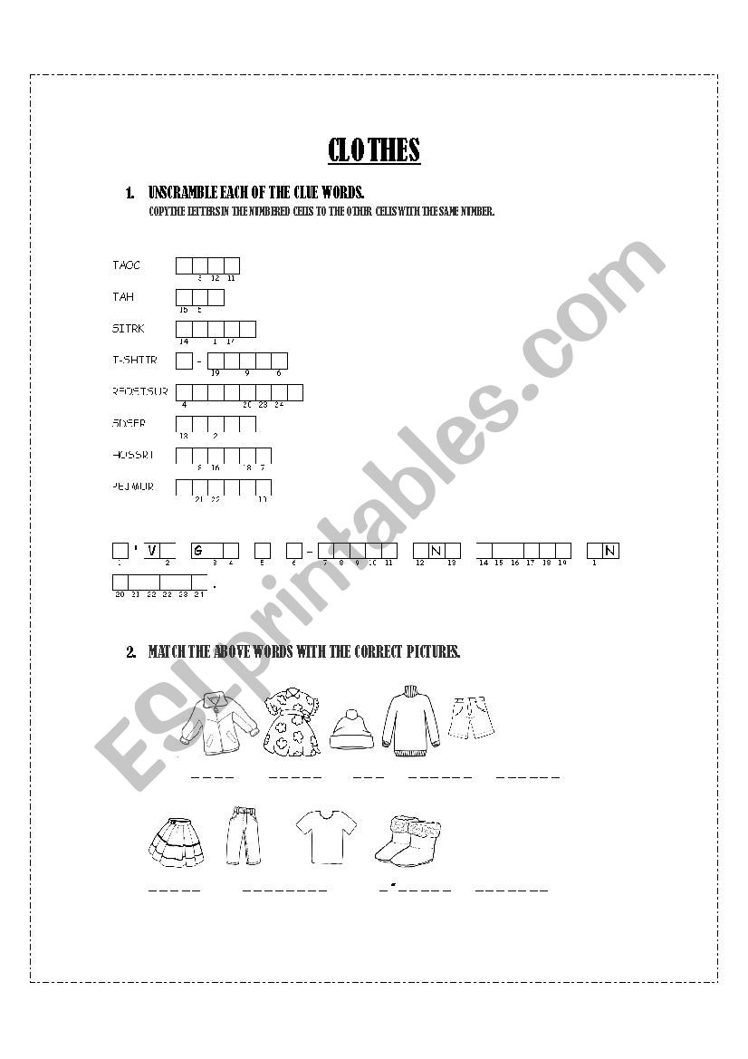 Clothes worksheet