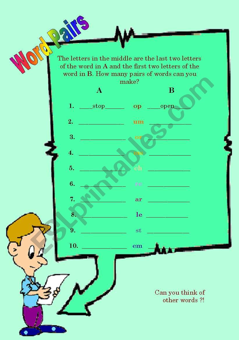 Word pairs worksheet