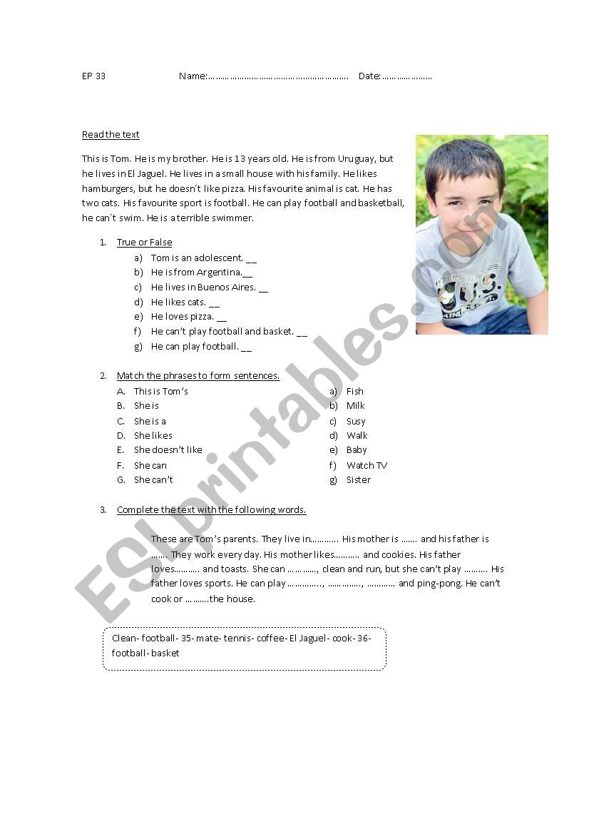 personal information worksheet