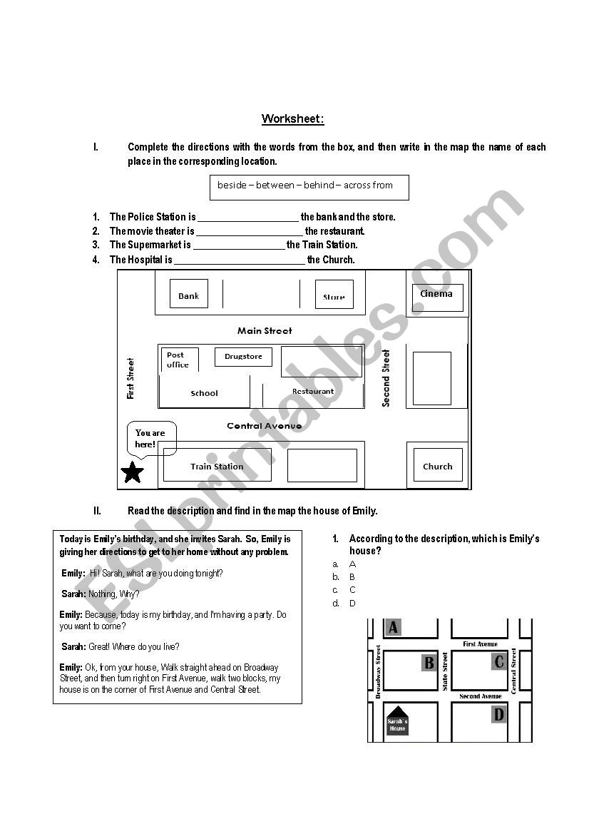 Giving directions worksheet