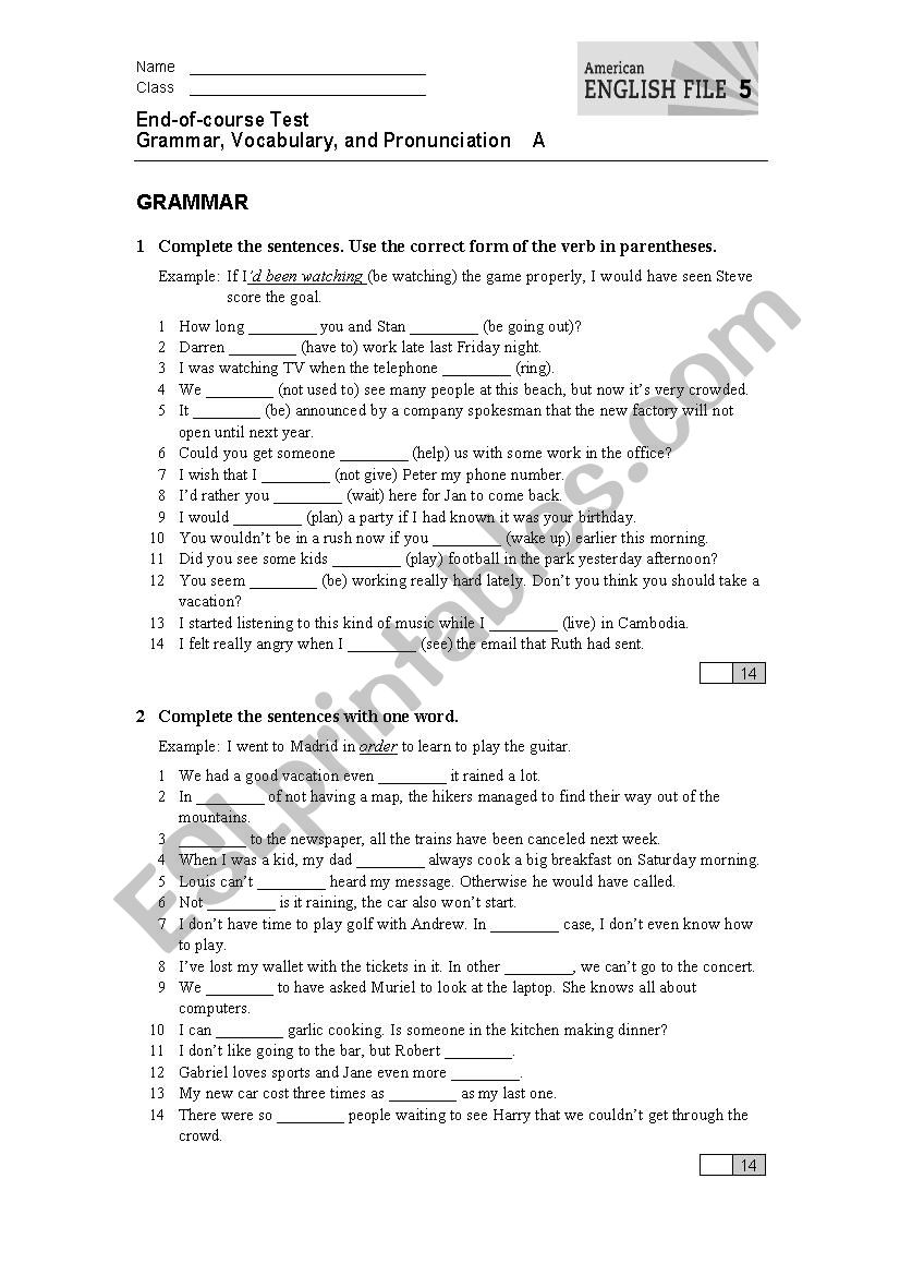 ESL Test Level 5 worksheet